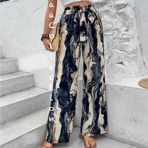 Boho Water Color Abstract Print High Waist Palazzo Pants - Picture 3 of 6